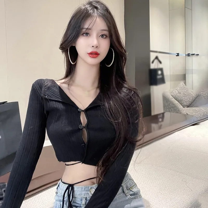 Y2K повседневная трикотажная футболка на шнуровке с V-образным вырезом новинка