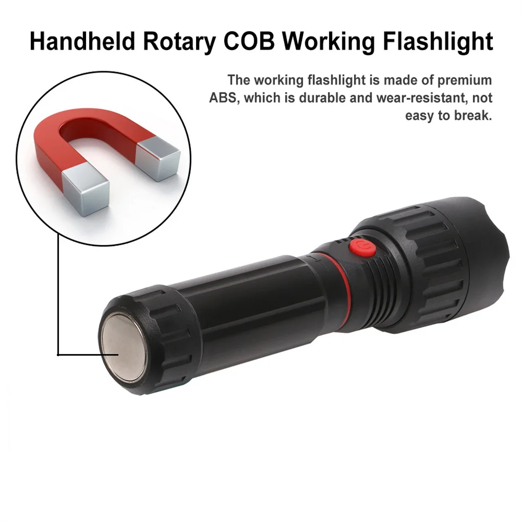 

COB Working Flashlight LED Battery Flexible Light Focusing Torch for Outdoor Emergency Car Repairing Accessories