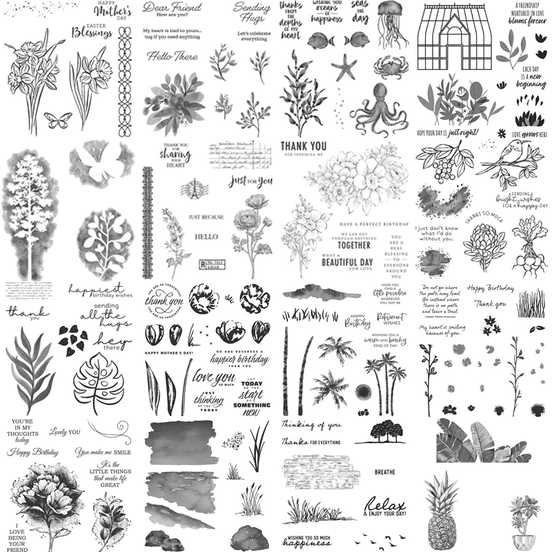 

Винтажные прозрачные штампы и штампы с растениями цветами листьями травой для скрапбукинга «сделай сам» фото открытки прозрачные штампы р...