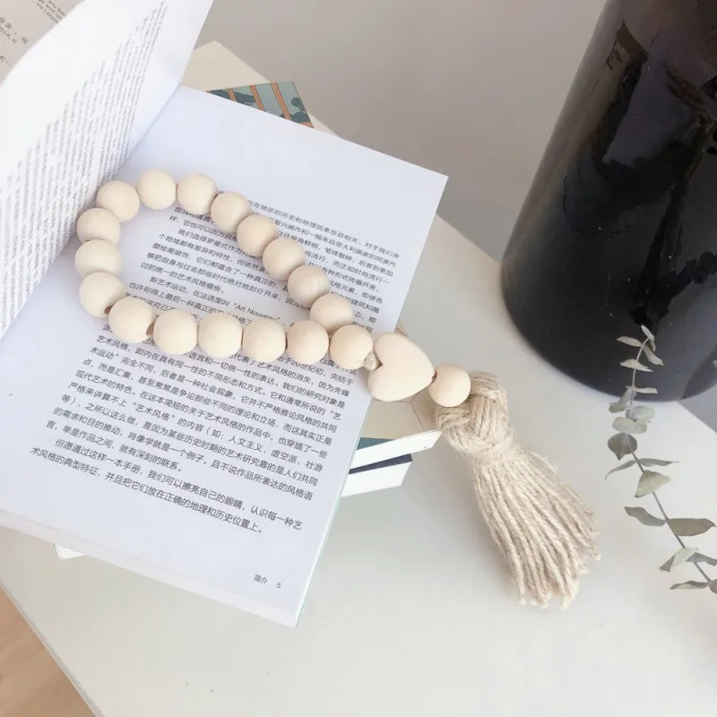 

Wooden Home Decoration Natural Wood Bead String Garland Jute Rustic Tassel Decor Boho Style Knot Woven Wall Hanging DIY Gifts