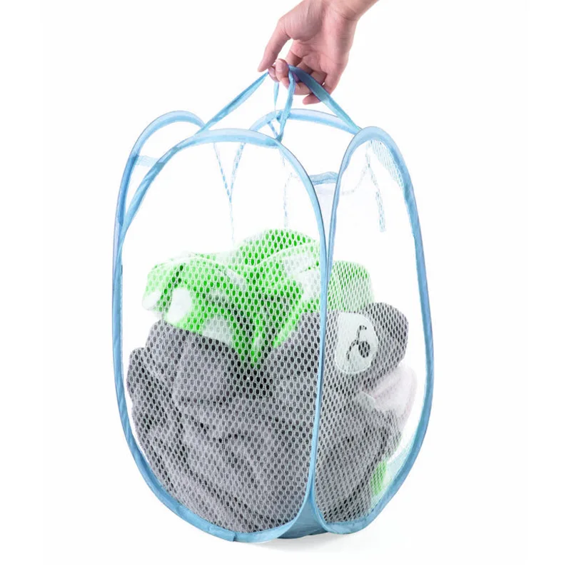 Blue Laundry Basket Foldable Japanese Color Net Laundry Basket Debris Basket