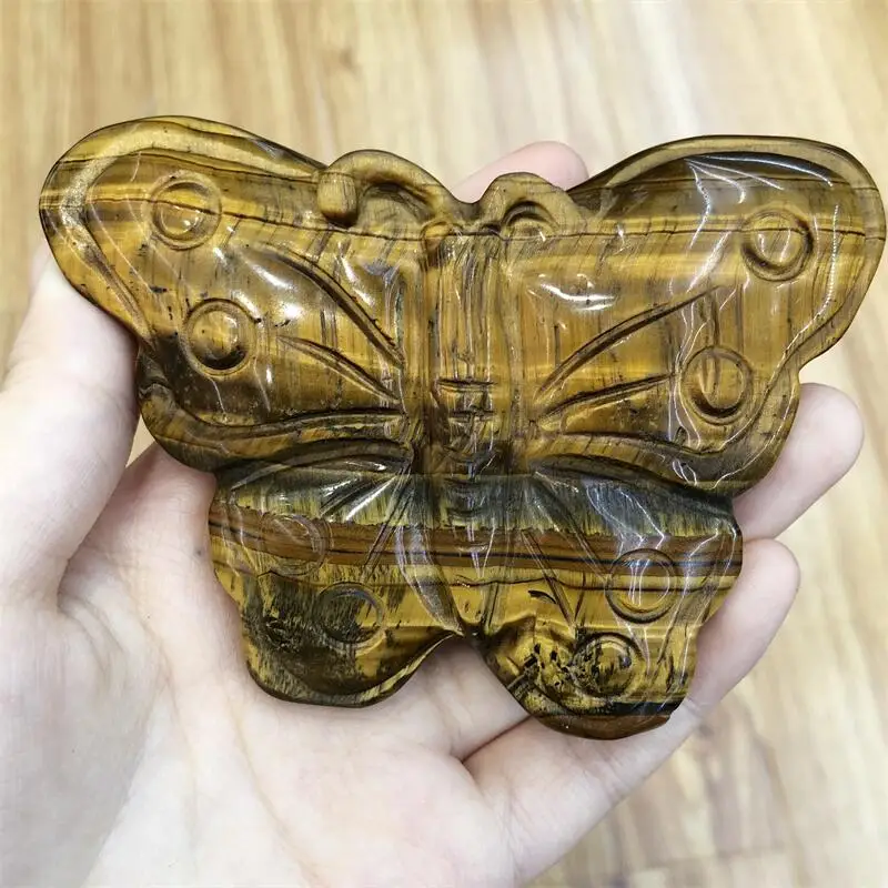 

High Quality Natural Stone Tiger Eye Agate Butterfly Crystal Gemstone Figurine For Home Desktop Decor 1pcs