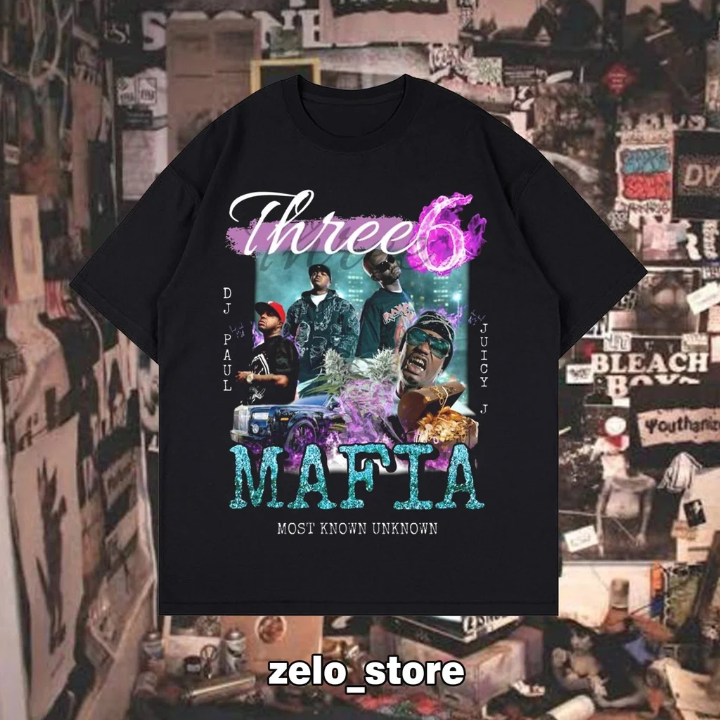 Винтажная футболка в стиле рэп THREE6 мафия большого размера | Мужская одежда