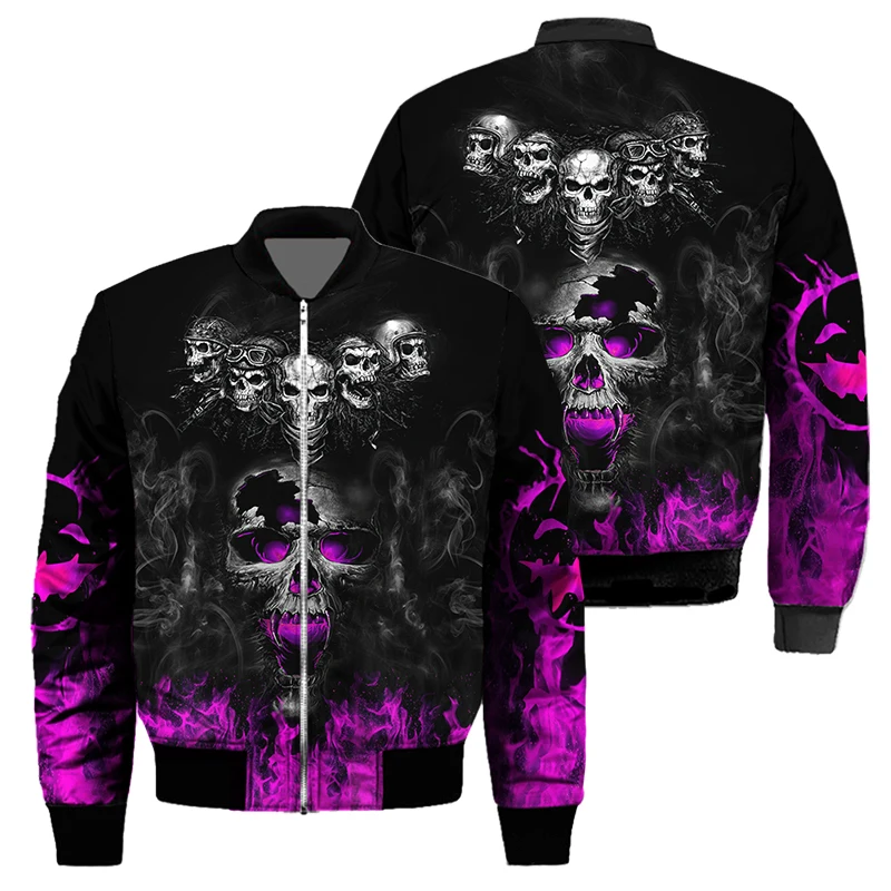 

Men's Fashion Bomber Blue Flame Skull 3D-printed Winter zipper Jacket Casual neutral Harajuku Streetwear jacket Large size XS/
