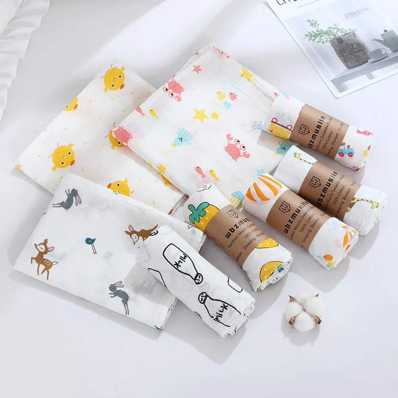 1pc Muslin 100% Cotton Newborn Swaddles Soft Baby Boy Girls Blankets Bath Gauze Infant Wrap Sleepsack Stroller Cover Play Mat