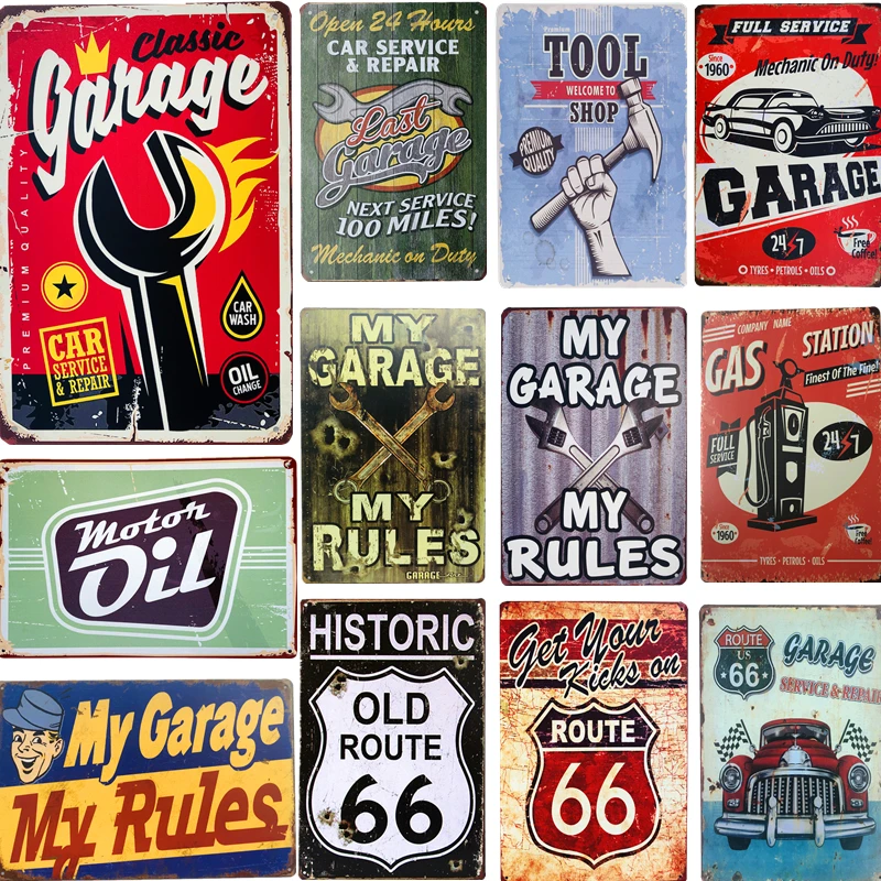 

Vintage Metal Tin Signs Motor Gas Oil Man Cave Tool Art Poster Garage Pub Rustic Bar Home Wall Decor Plaque