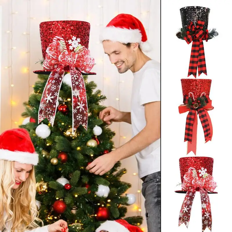 

Glitter Scales Foldable Bowknot Tree Topper Hat Merry Christmas tree decorations shiny hats for event party decorations