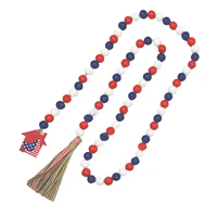 4th of july wood beads patriotic independence day farmhouse rustic bead with tassel decor bead garland%c2%a0with heart shaped