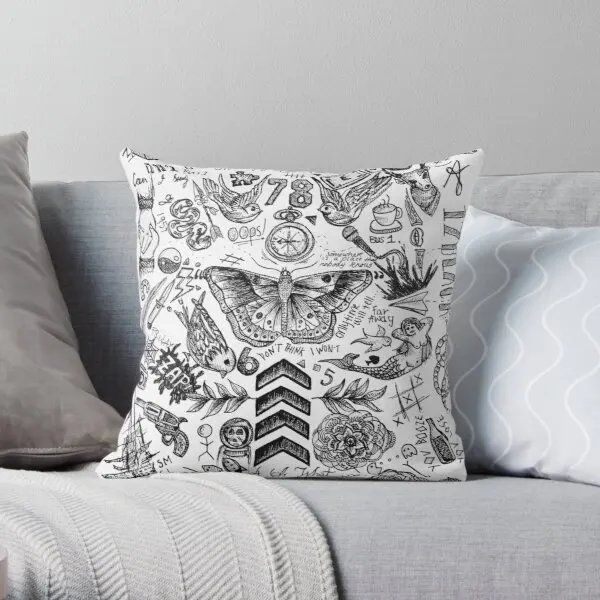 

One Direction Tattoos Printing Throw Pillow Cover Cotton Peach Skin Comfort Sofa Decorative Square Pillow Case Pillowcase