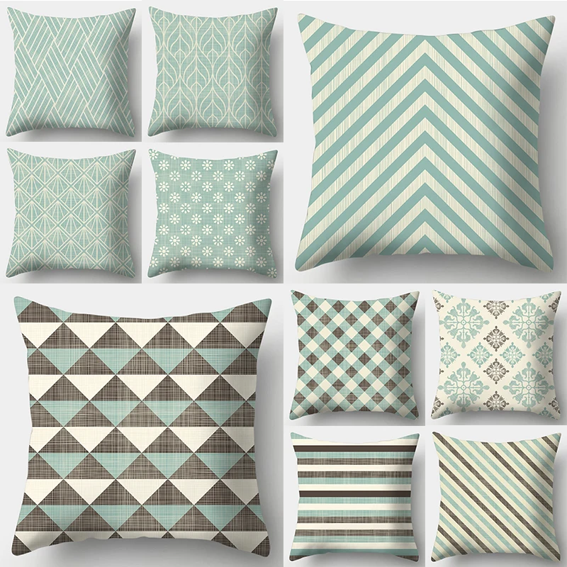 

2022 New Light Green Geometric Wave Stripe Style Pillow Case Modern Sofa Geometry Decorative Bed Living Room Couch Cushion Cover