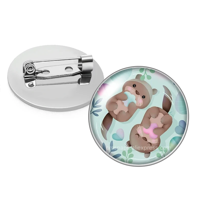 Брошь с кабошоном и надписью Love otter couple милая мультяшная брошь на булавке из
