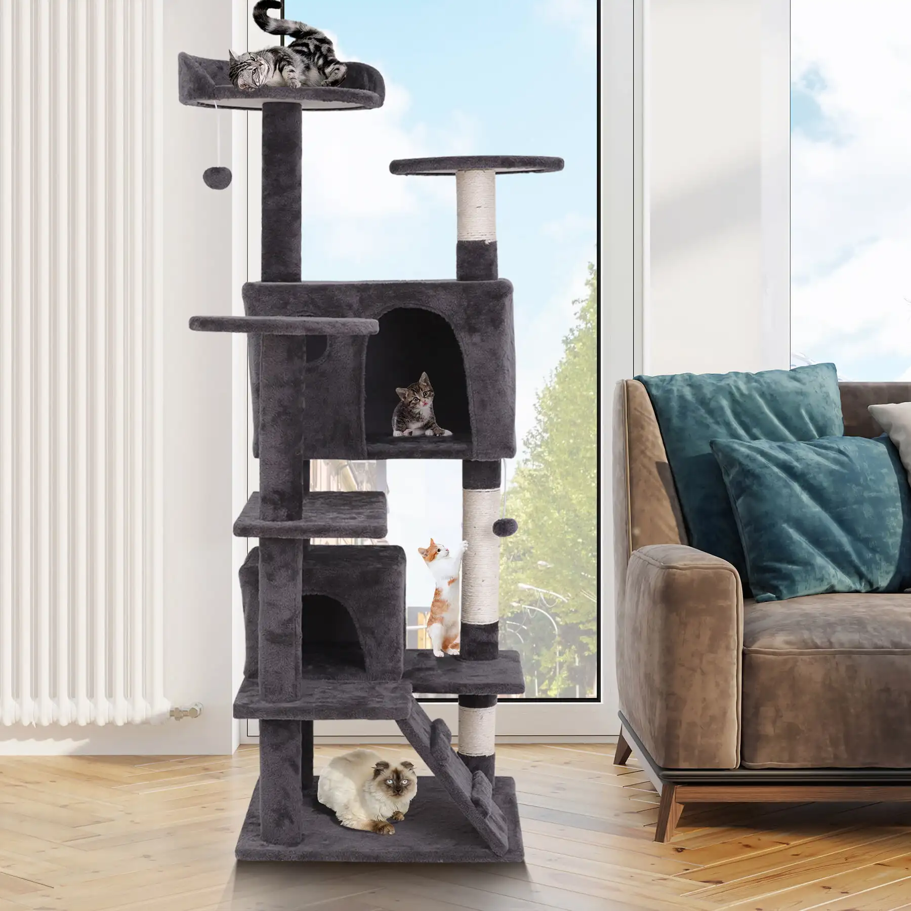

55-in Tree & Condo Scratching Post Tower, Dark Gray