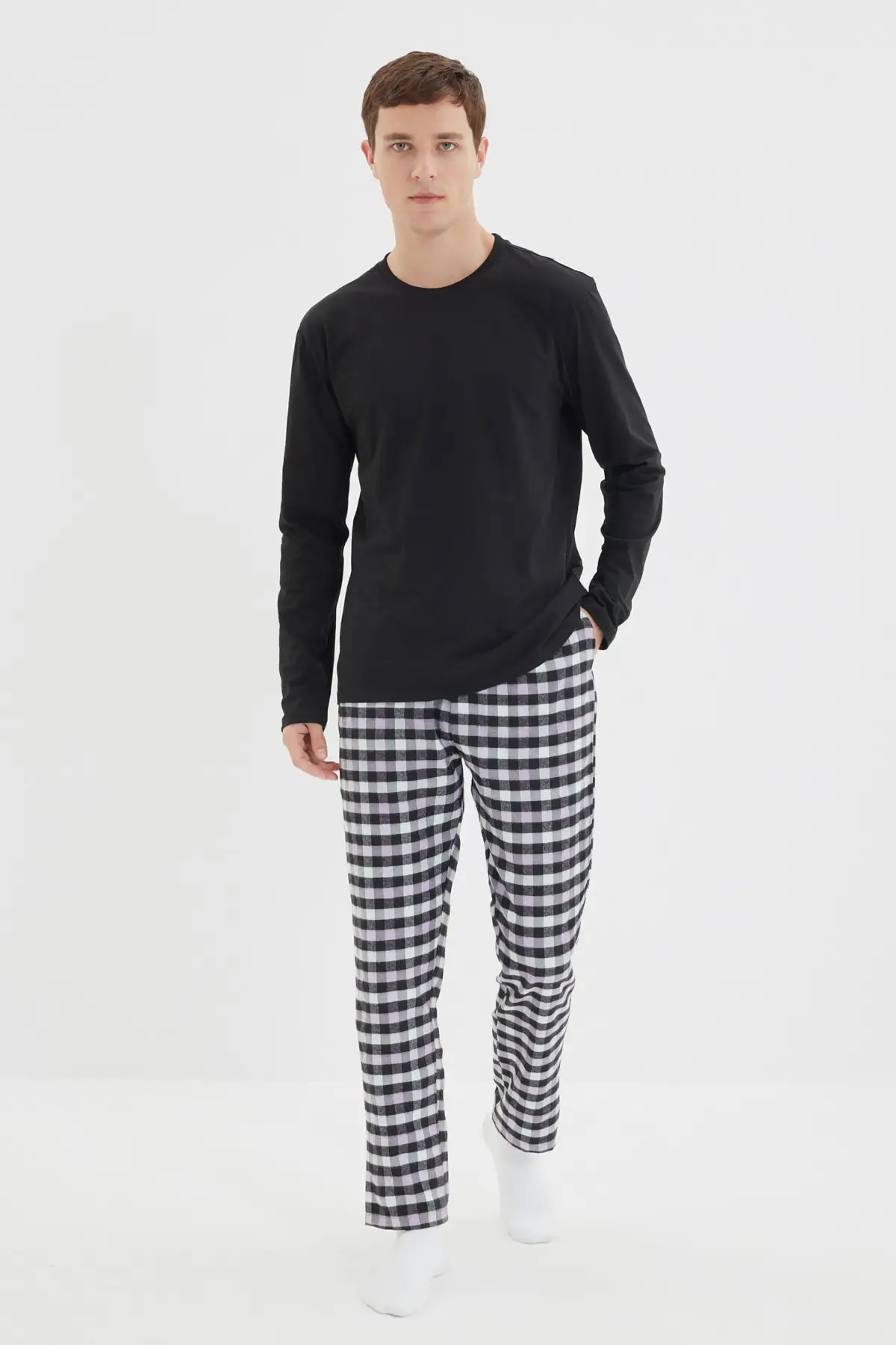 

Trendyol Male Regular Fit Plaid Knit Bottom Patlı Top Pajamas set TMNAW22PT1226