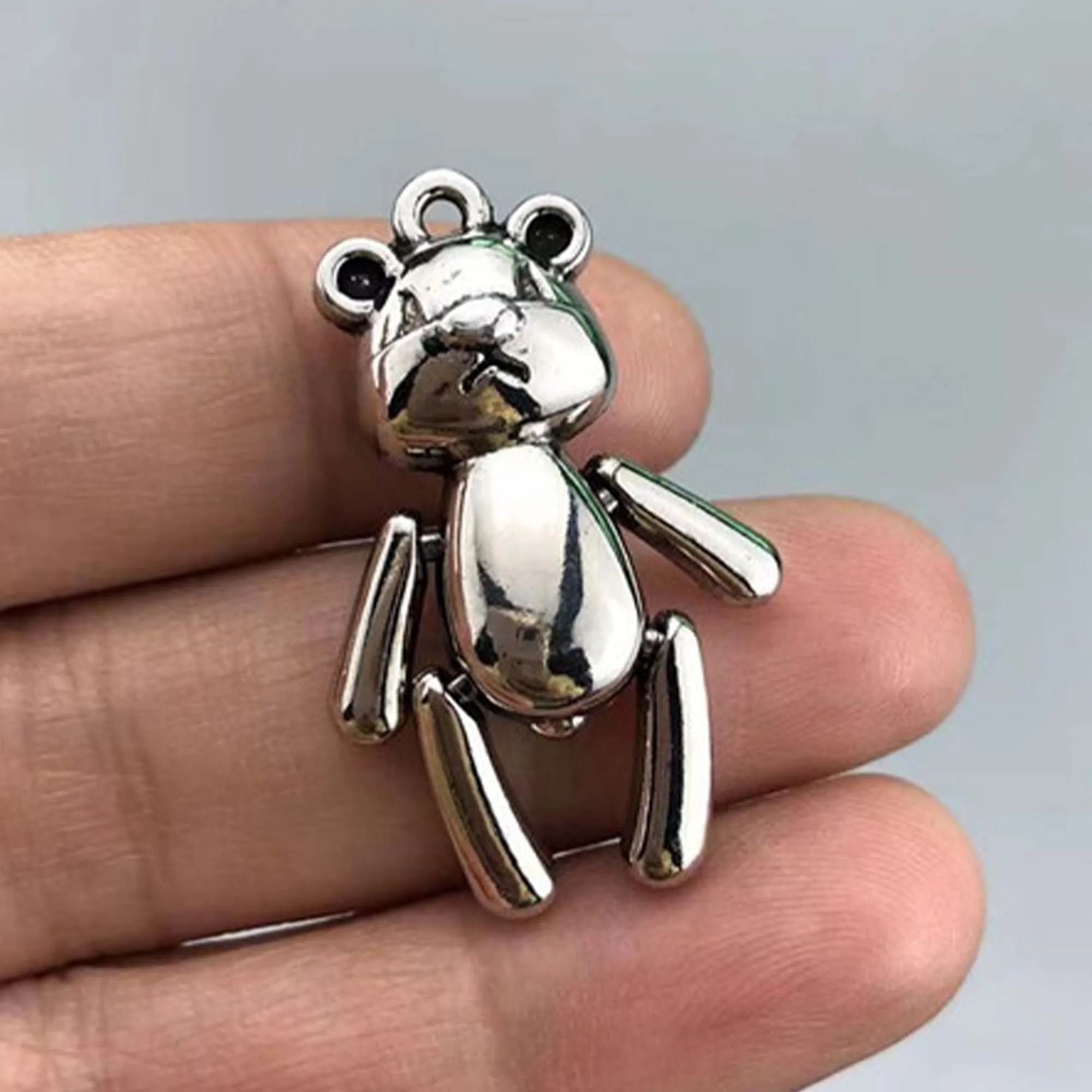 2PCS-20PCS/Lot 35x21mm Silver Hip Hop Active Bear Pendant DIY Men and Women Necklace Bracelet Keychain Jewelry Charm Accessories