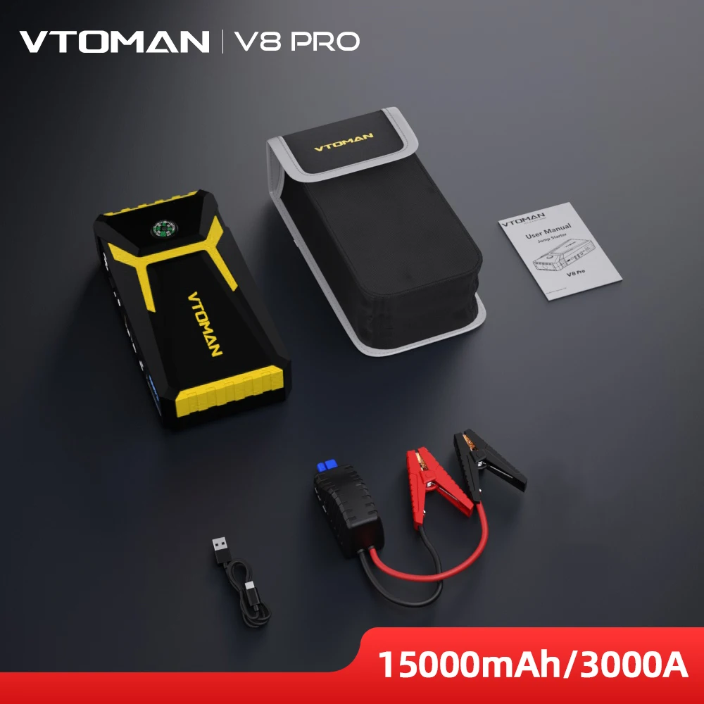 

VTOMAN V8 Pro 3000A Автомобильный стартер Power Bank 55,5 Втч Автомобильное пусковое устройство Быстрая зарядка Автомобильное зарядное устройство Booster