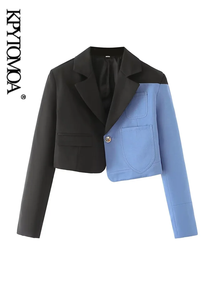 

KPYTOMOA Женская мода с карманами лоскутное Женское пальто винтажная верхняя одежда с длинным рукавом и пуговицами спереди шикарные куртки