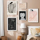 Абстрактные линии женщина Геометрия собака птица стена искусство холст скандинавские плакаты и принты стены картины для гостиной Декор Живопись