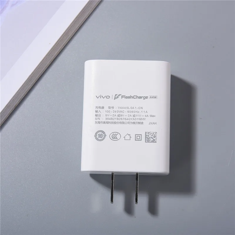 Фото Оригинальный Vivo 44 Вт FlashCharg 2,0 зарядное устройство ЕС США адаптер для быстрой зарядки 100 см Type C кабель для Vivo X50 X30 X60 Pro S7 S12 iQOO Z1X №3