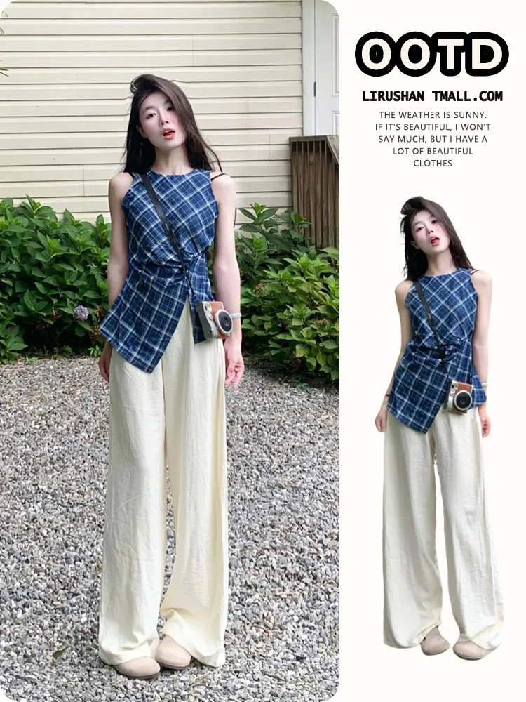 MiiiiX французская синяя полосатая клетчатая рубашка без рукавов женская блузка