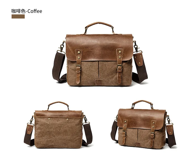 Business vintage high quality canvas genuine leather briefcase designer luxury office messenger ba outdoor travel laptop handbag