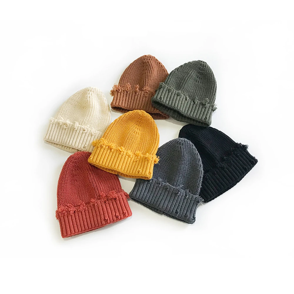

Fashion Winter Dilapidated Pullover Cap Beanies Knitted Hat Women Trendy Warm Thick Caps Men Hip Hop Pin Hole Short Hats