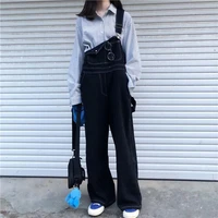 new harajuke white jumpsuit women vintage loose denim overalls female college style wide leg one piece trousers maxi onesie
