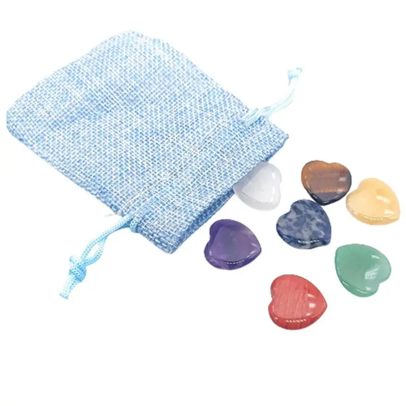 

Healing Crystal Heart Stone 7pcs Heart Stones Set Clear Quartz Obsidian Pocket Palm Thumb Gemstone Reiki Energy Balancing