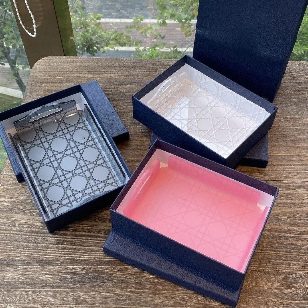 

Acrylic rattan patterned tray decoration mini light luxury high-end snack water cup jewelry storage tray