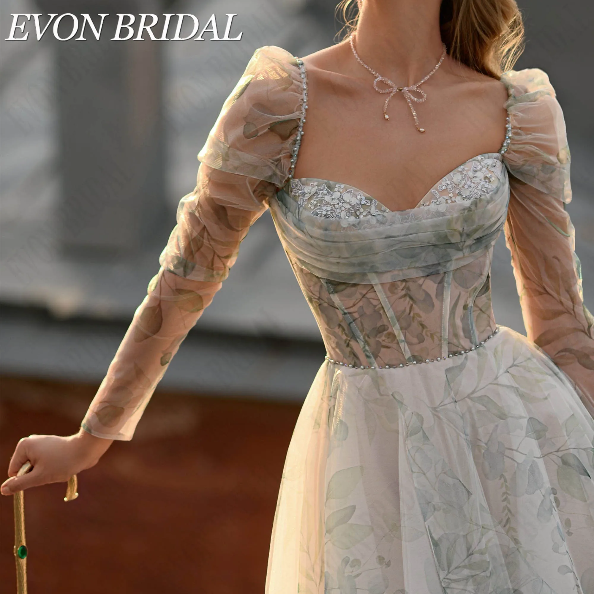 Фото EVON BRIDAL Платья На Выпускной А-Силуэт Из Тюля Чайная Длина Сердечный Вырез Пышные Короткие Рукава Прилегающий Корсет Изготовлено На Заказ Платье На День Рождения Элегантное Платье На Бал Роскошное Платье На Галa №5
