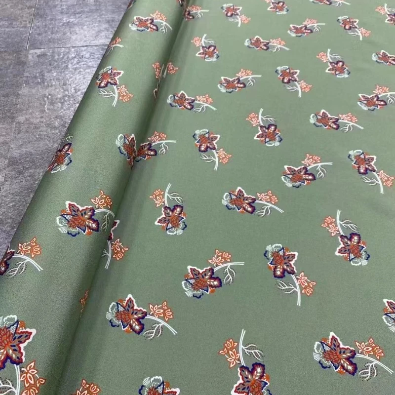 

New Maple Leaf Pattern Stretch Crepe De Chine Fabric Matcha Green Mulberry Silk Dress Fashion Silk Cloth for Sew Materi Summer