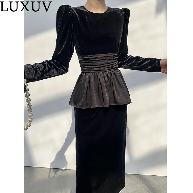 LUXUV Women's Dress Shirt Long Office Clothing Ceremony Robe Formal Design Sexy Lady Harajuku Suit With Skirt Velvet Sukien