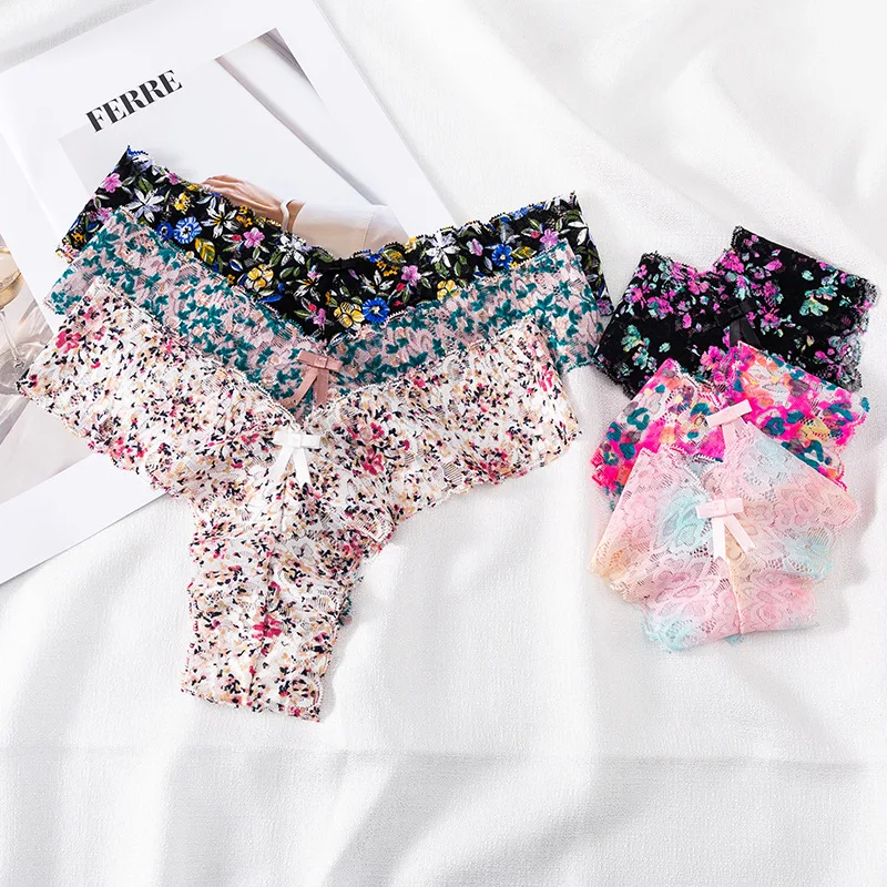 

Women Sexy Flowers Panties Low-waist G String Thong Underwear Female Temptation Breathable Lingerie Ultra Thin Intimates