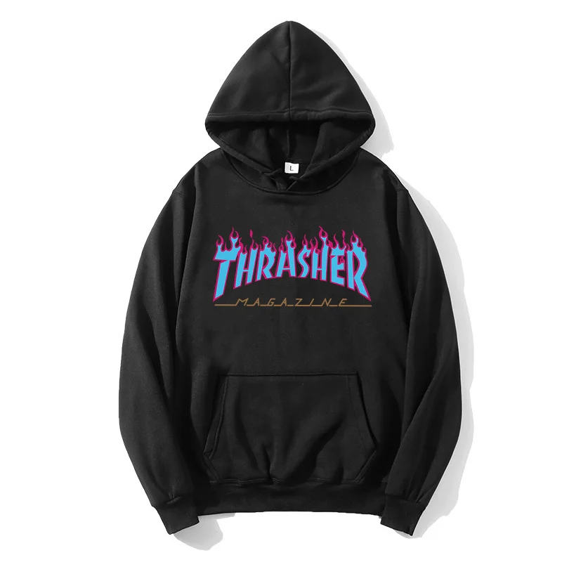 

Thrasher Flame Print Hooded Men Fashion Unisex Sweatshirts Hoodies Autumn Winter High Quality Male Casual Hip Hop Streetwear