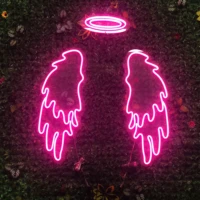 angel wings with halo and text led neon sign angel wings led light sign wings neon sign wedding decor wings wall room decor