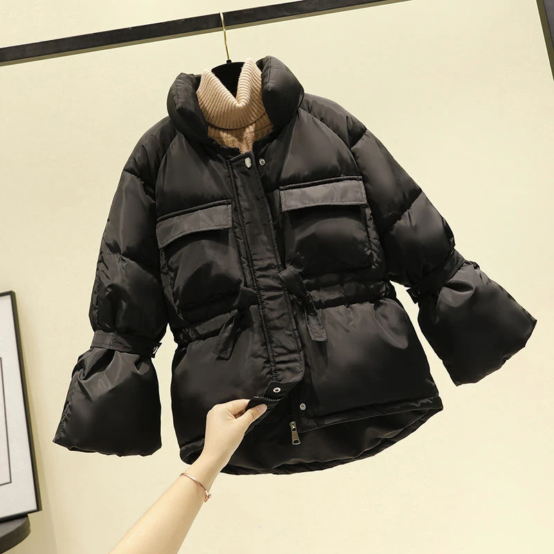 Women's Stand Collar Down Jacket Winter Warm Bread Jacket Fashion Streetwear Thick Parkas Female Elegant Casual Baggy Solid Coat