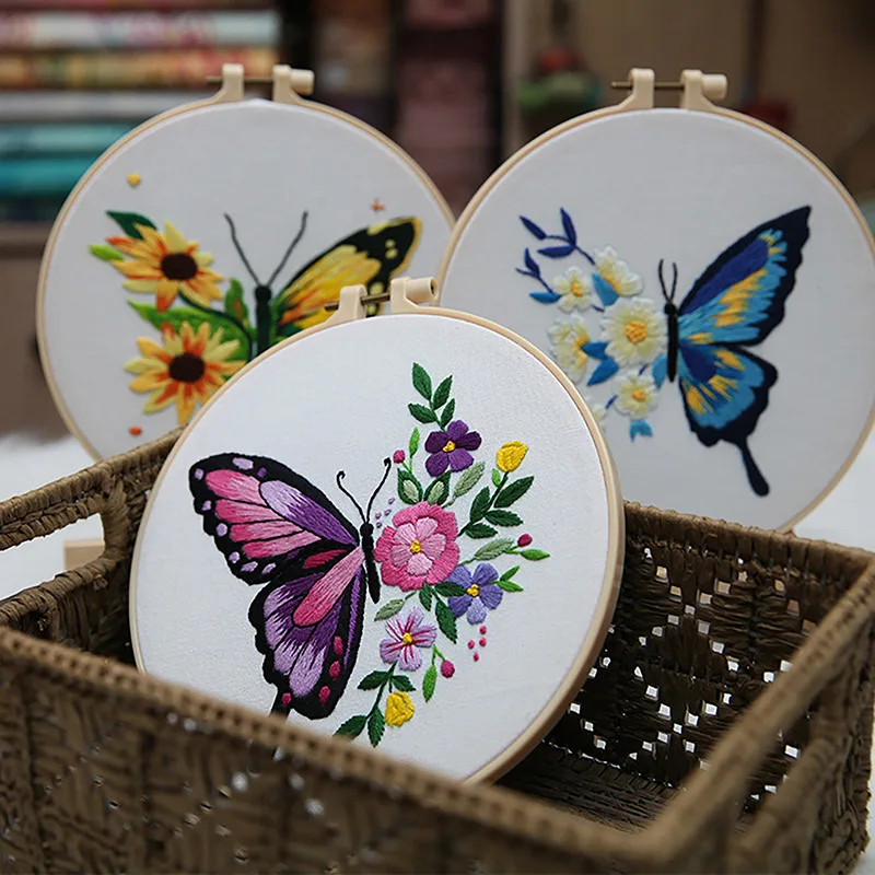 

DIY Embroidery Kit Batterfly Printed Pattern for Beginner Cross Stitch Set Needlework Hoop Handmade Sewing Art Craft Kit