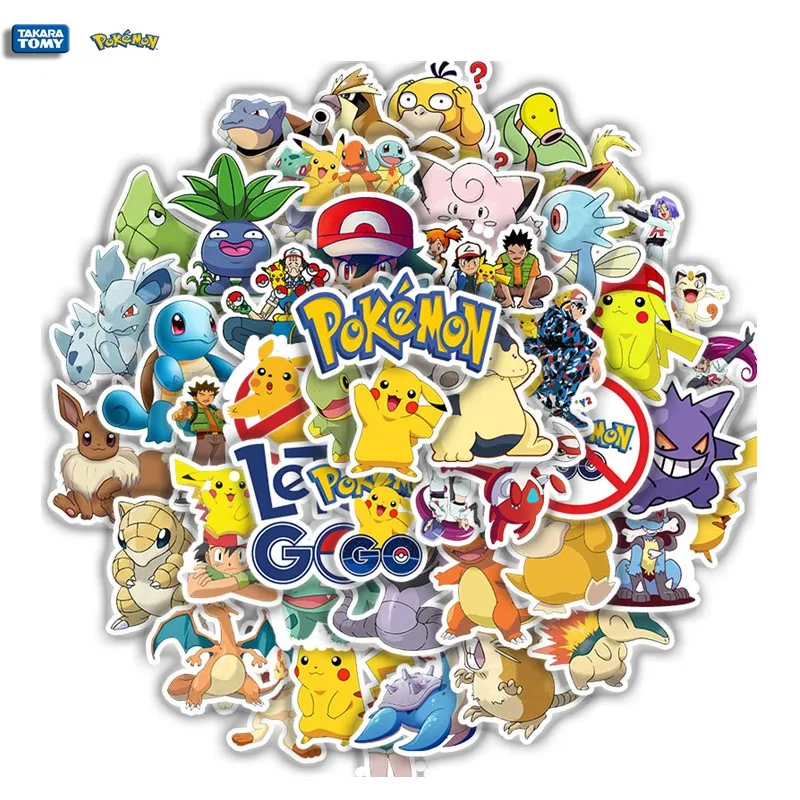 

50 Non Repeating Cartoon Pokemon Pikachu Stickers, Waterproof Kawaii Stickers Skateboard Guitar Laptop Toy Stickers Kids Parts