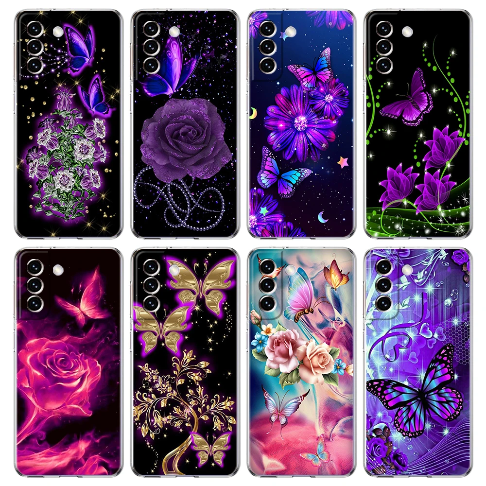 

Butterfly Lavender Higan Flower TPU Case For Samsung Galaxy S22 S20 FE Note 20 10 S21 Ultra S10 S10E M21 M31 M32 Lite Plus Shell