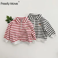 freely move baby boys girls striped t shirts lapel kids t shirt children tees tops long sleeve clothes for spring kids outfits