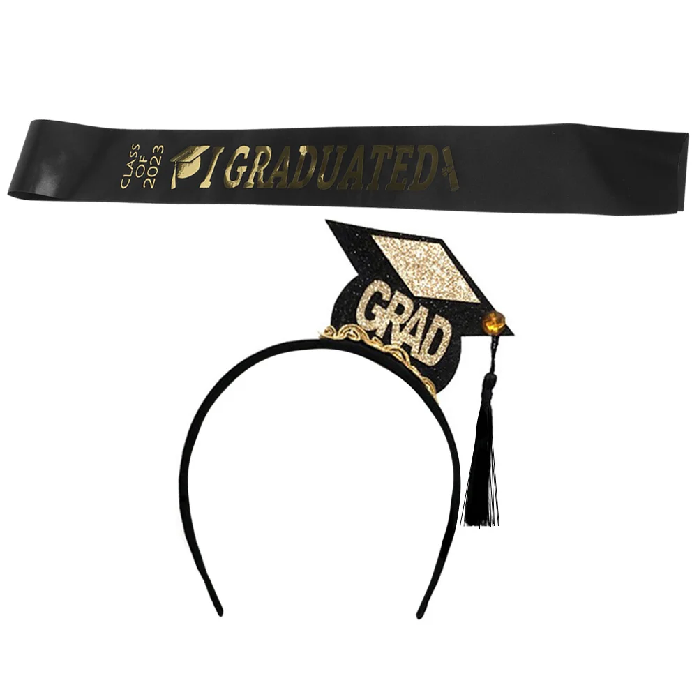 

Graduation Sash Headband Party Hat Cap Decorations Grad Class Set Favors Satin Supplies Happy Gift Bachelor Stole Mini Headbands