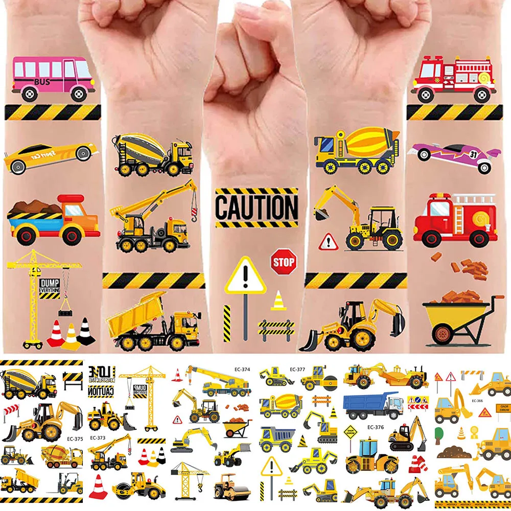 

6 листов, временные тату-наклейки на строительный автомобиль