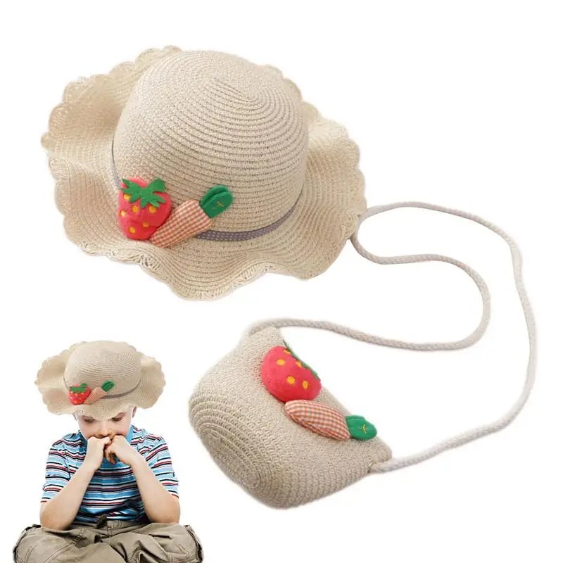 

Соломенная шляпа для девочек с кошельком, плетеная сумочка из соломы, очаровательный и крутой детский летний пляжный кошелек с соломенной шляпой