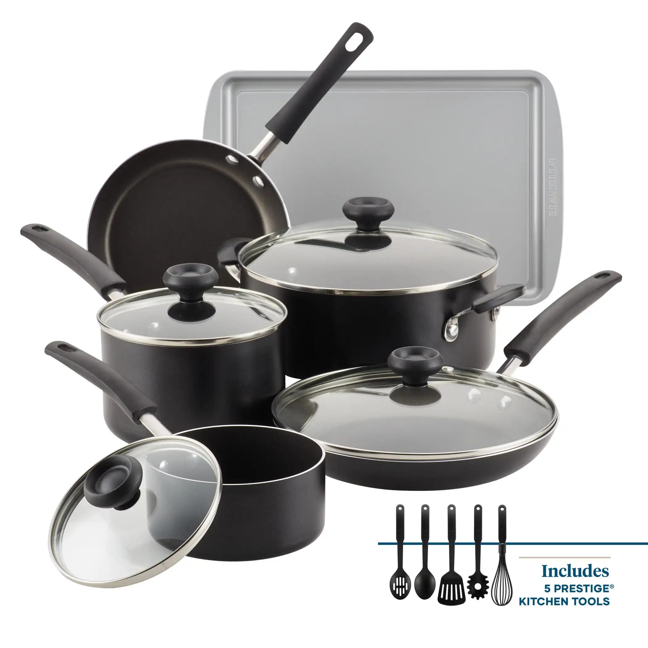 

15-Piece Easy Clean Aluminum Nonstick Pots and Pans Set/Cookware Set, Black