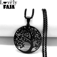 newest tree of life stainless steel pendant necklace womenmen gothic black color chain necklaces jewelry collares hombre n34s03