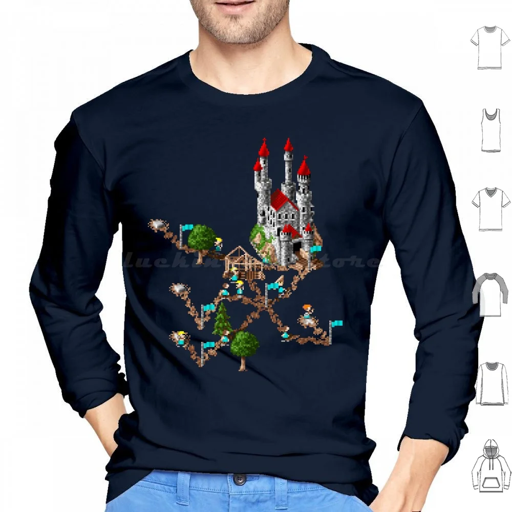 

Settlers 1-Retro Pixel Art Dos Game Fan Shirt Hoodie cotton Long Sleeve Settlers 1 Retro Dos Game Games Gamer Fan