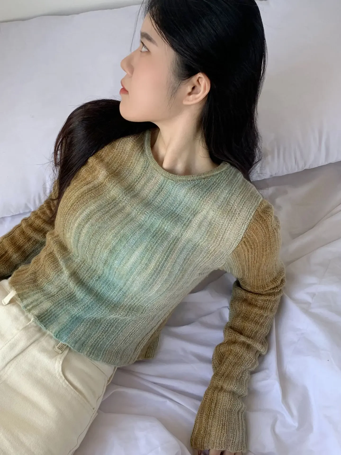 Ранняя осень 2023 укороченный вязаный топ для похудения пуловер с длинными