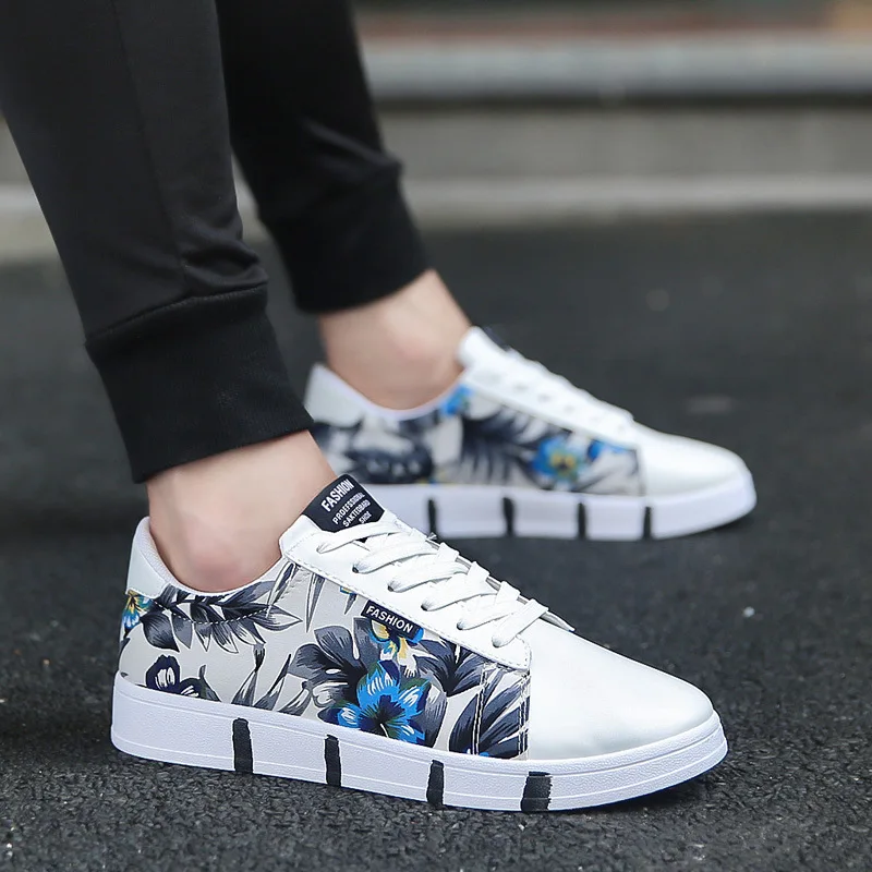 

Fashion Men's Casual Shoes Flower Printed Lace-up Sneakers Mens Flats Canvas Shoes Outdoor Breathable Walking Vulcanized Shoes
