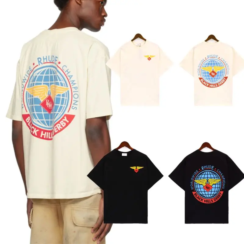 

Earth Wings Print Rhude T-Shirt For Men Women 1:1 High Quality Oversize Tee Top Patchwork Short Sleeve T Shirt