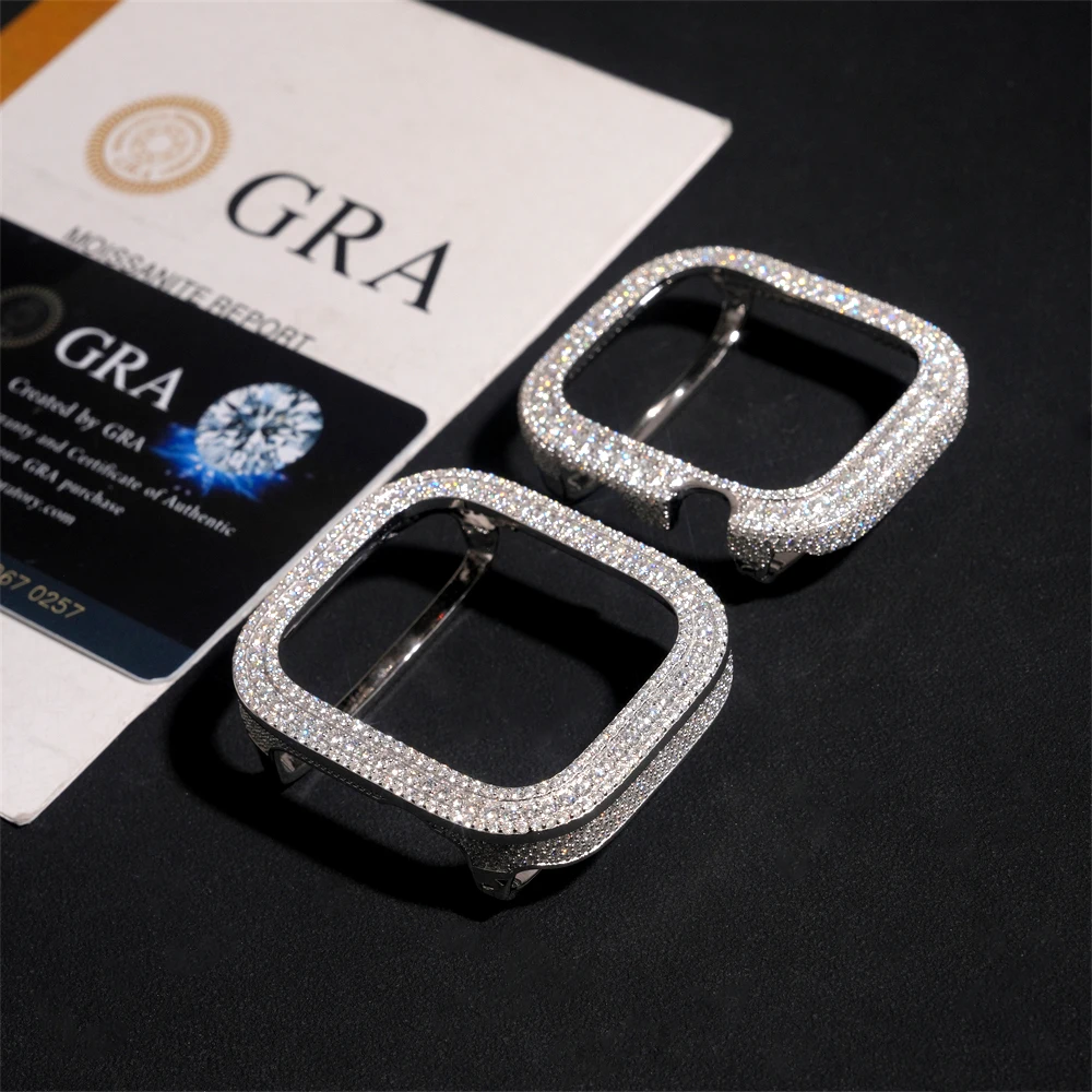 Чехол для часов VVS с муассанитом Appl * Watch 49 мм S925 серебристый настоящий бриллиант