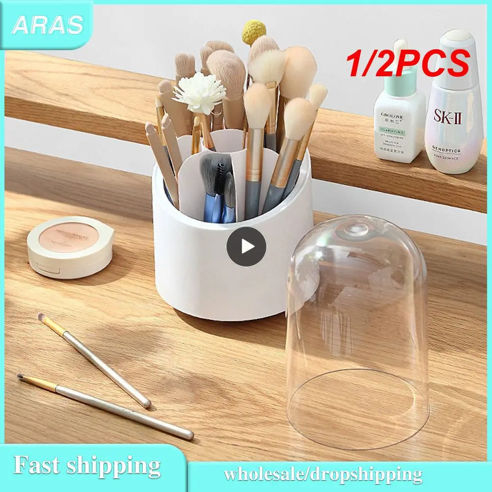 

1/2 шт. вращающийся держатель для кистей для макияжа с крышкой, роскошный органайзер для косметики, помада, искусственная коробка для хранения теней